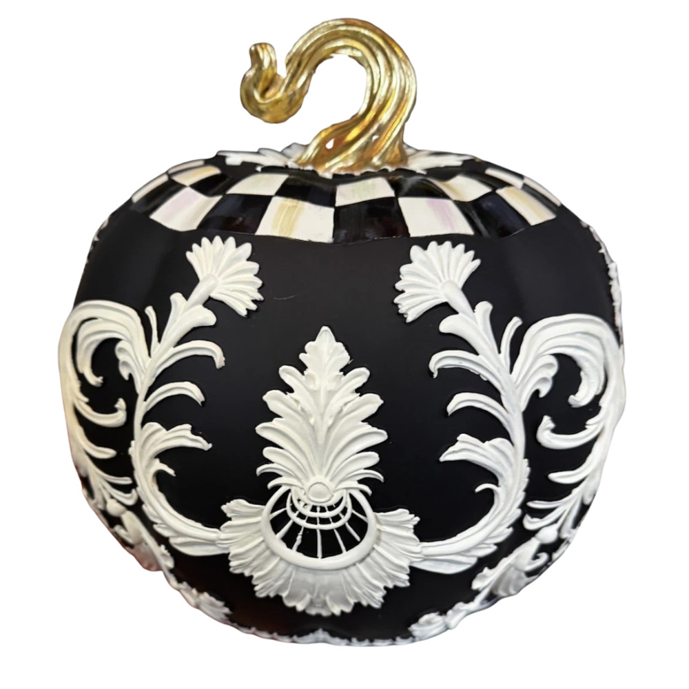 MacKenzie Childs Cameo Pumpkin 9.5” X 11” Med Size Retired Black White